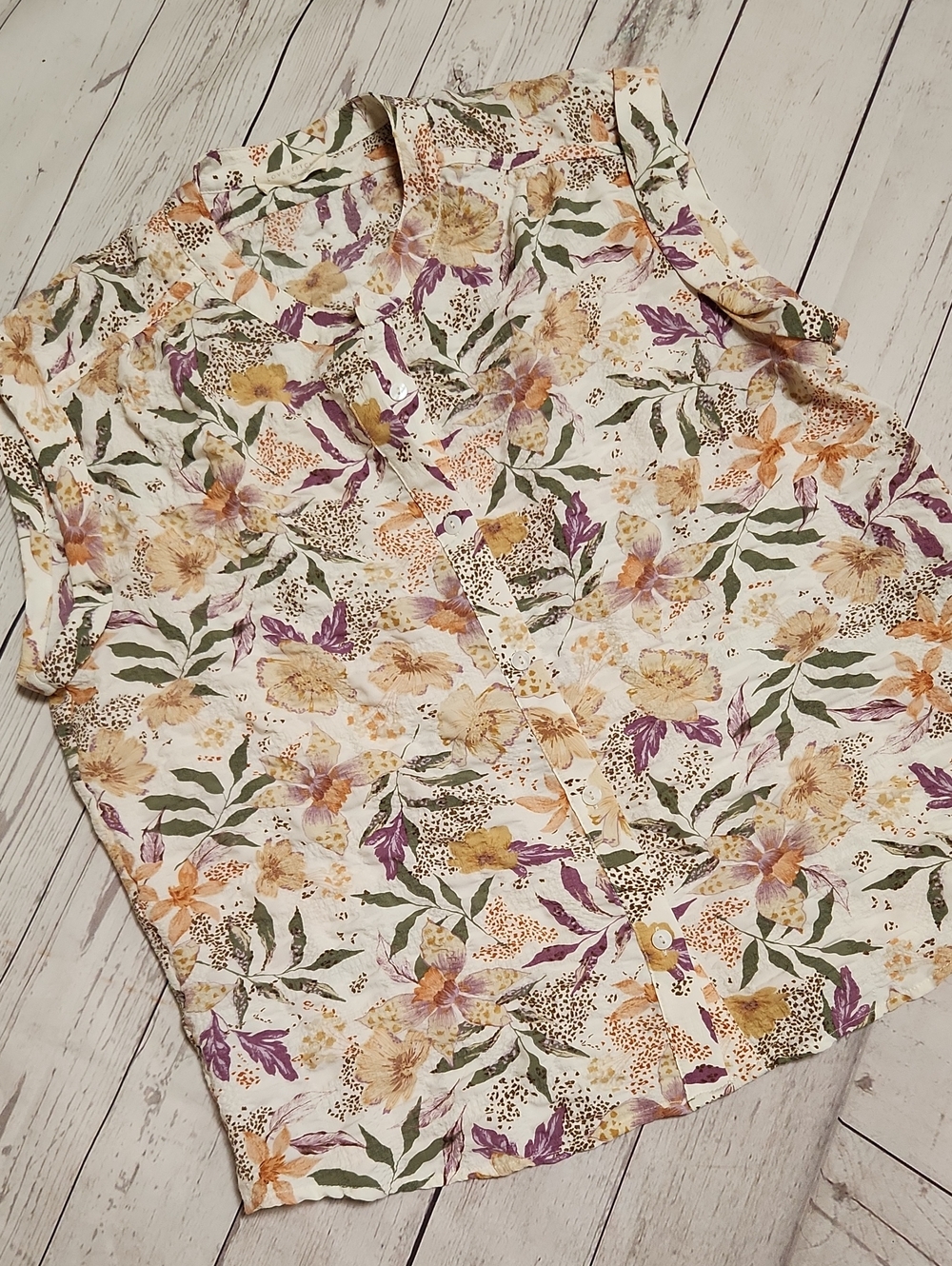 lovestitch Arden Floral Button-Front Top in Cream, Yellow & Purple